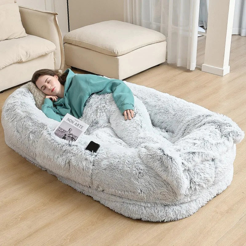 Human Dog Bed, 71''x45''x12'' Size Fits You  Washable Faux Fur Doze Off, Napping Orthopedic