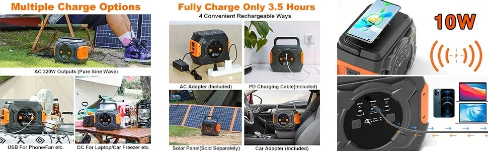 80000mAh AC Battery Pack Charger Power Bank Camping 110V/230V , 320W Emergency Solar Generator