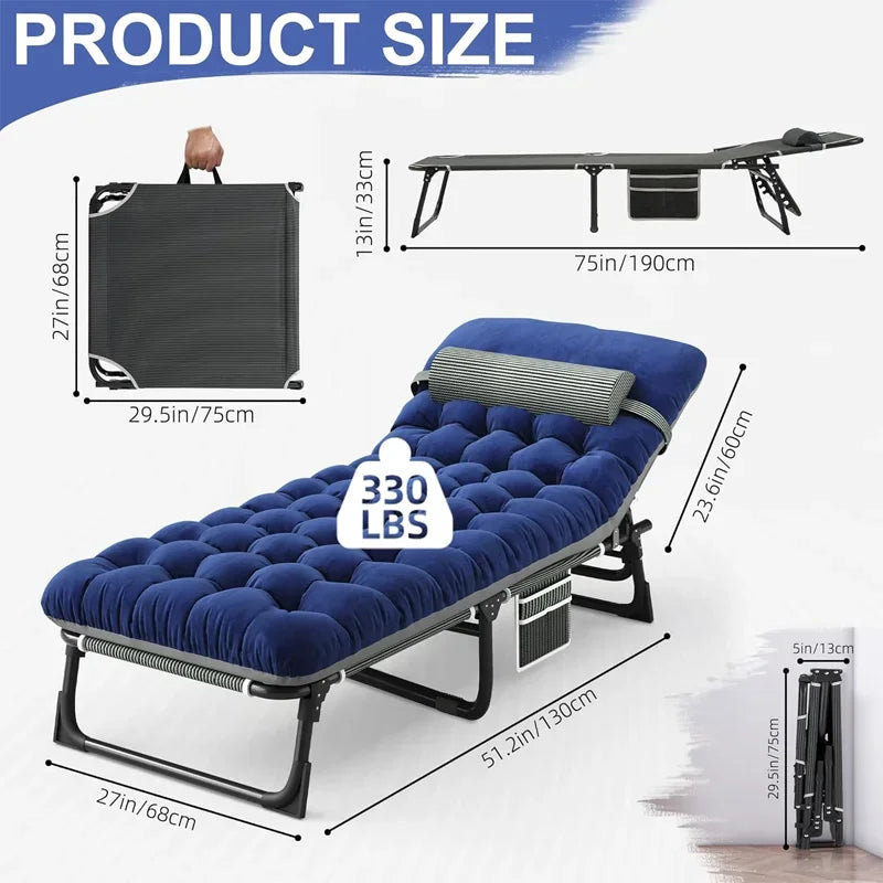 Camping Cot/ Mattress, 4-Position Folding to 330lbs, Portable Sleeping Cot for Camp, Beach, Patio