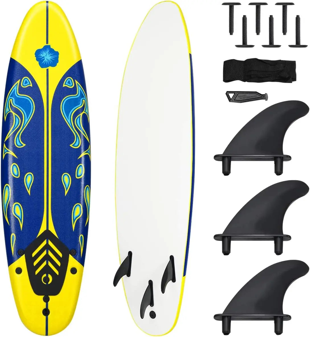 Surfboard,6 Ft Stand Up  with 3 Detachable Fins, Safety Leash, Non-Slip Lightweight Foam4 Kids