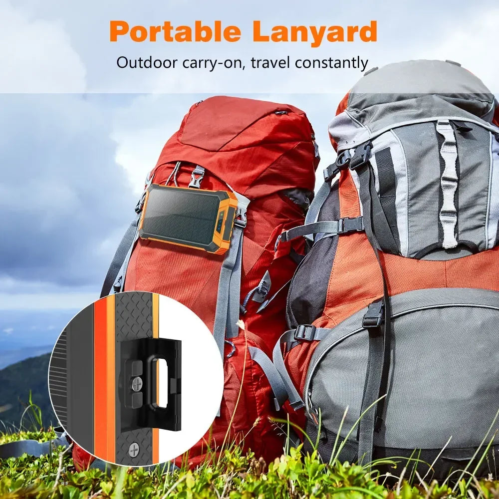 Solar Power Bank Ultra Large Capacity USB 4 in1 Super Fast Charging Built in Cables TypeC LED Light