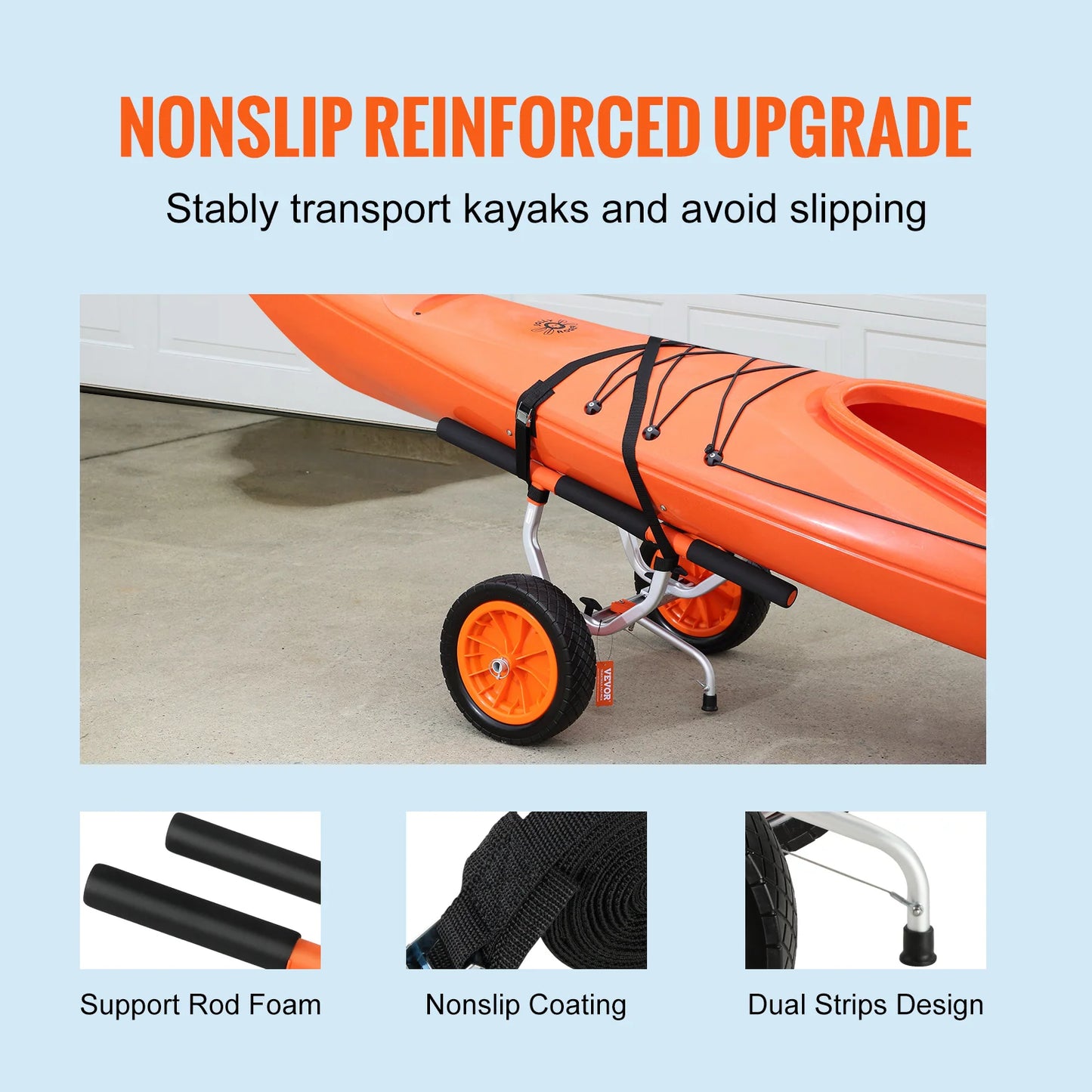Kayak Cart 450lbs Detachable Canoe Trolley Cart with 12'' Tires Adjustable Width for Paddleboards