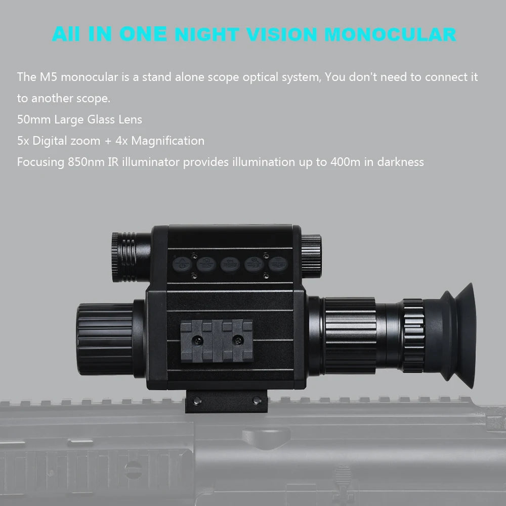 Digital Night Riflescope 940nm IR Sight Monocular 5X Zoom HD 1080P Video Photo 300m Night Vision