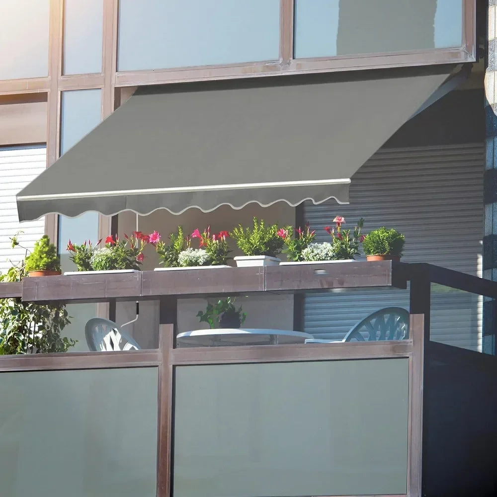 12'x10' Retractable Terrace Awning, Deck Outdoor Shelter,Hand Crank, 120" Projection, Outdoor Awning