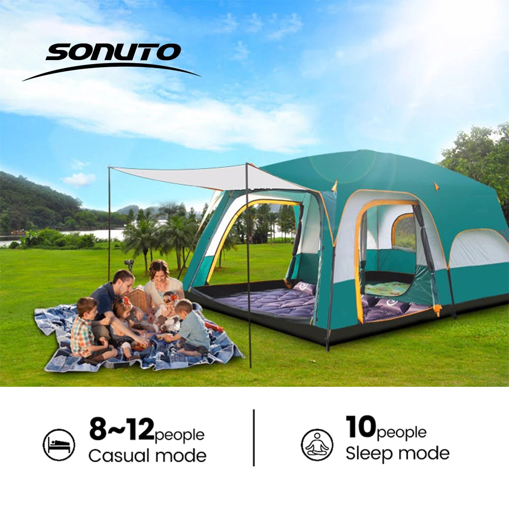 Large Family Tent 8-12 Person 2 Room Windproof, Sun Protection bug Net, Instant ,4 Season