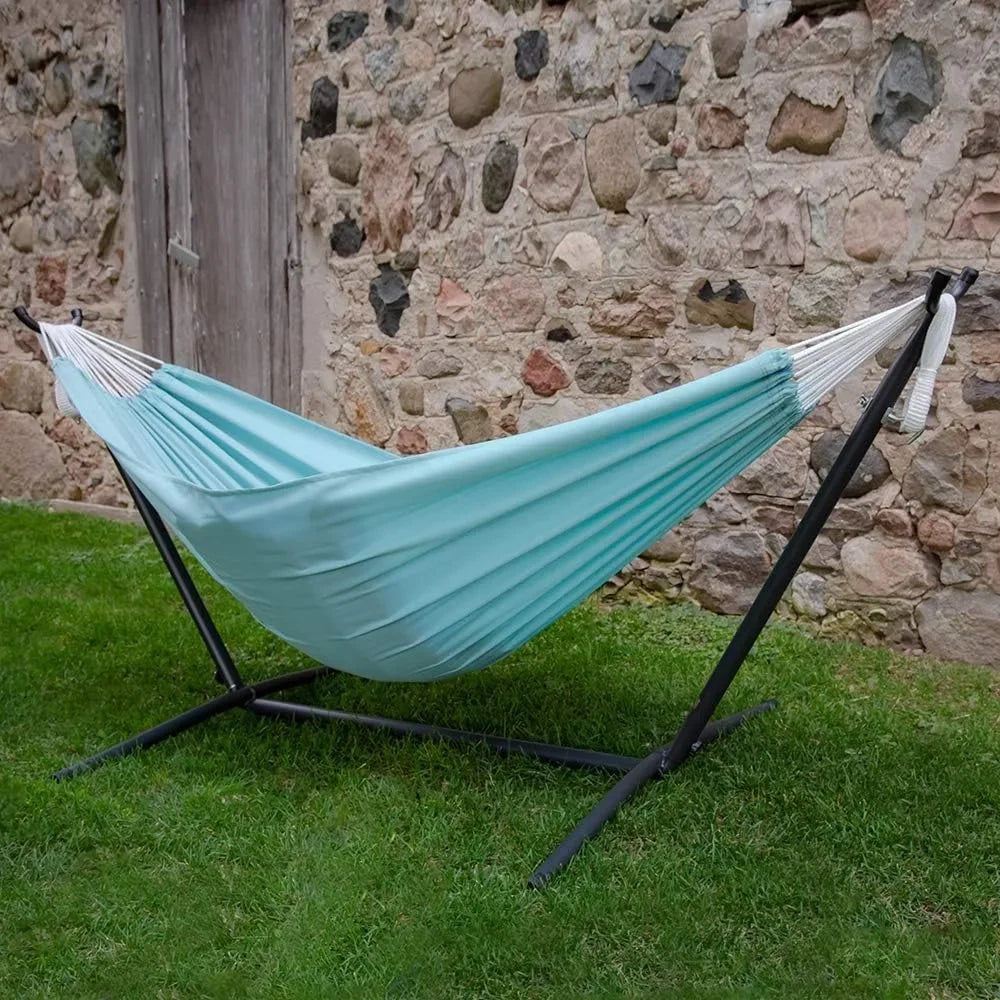 Double Polyester Hammock with Space Saving Steel Stand and Premium Carry Bag - 450 lb Capacity