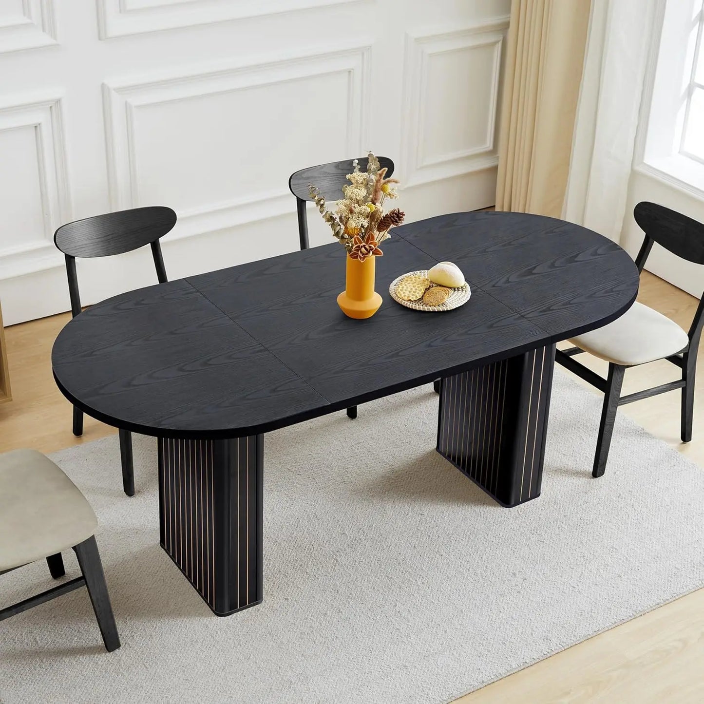 41 in-78 in Extendable Dining Room Table, 4-8, Round Expandable Table, Fluted Base, Modern Farmhouse