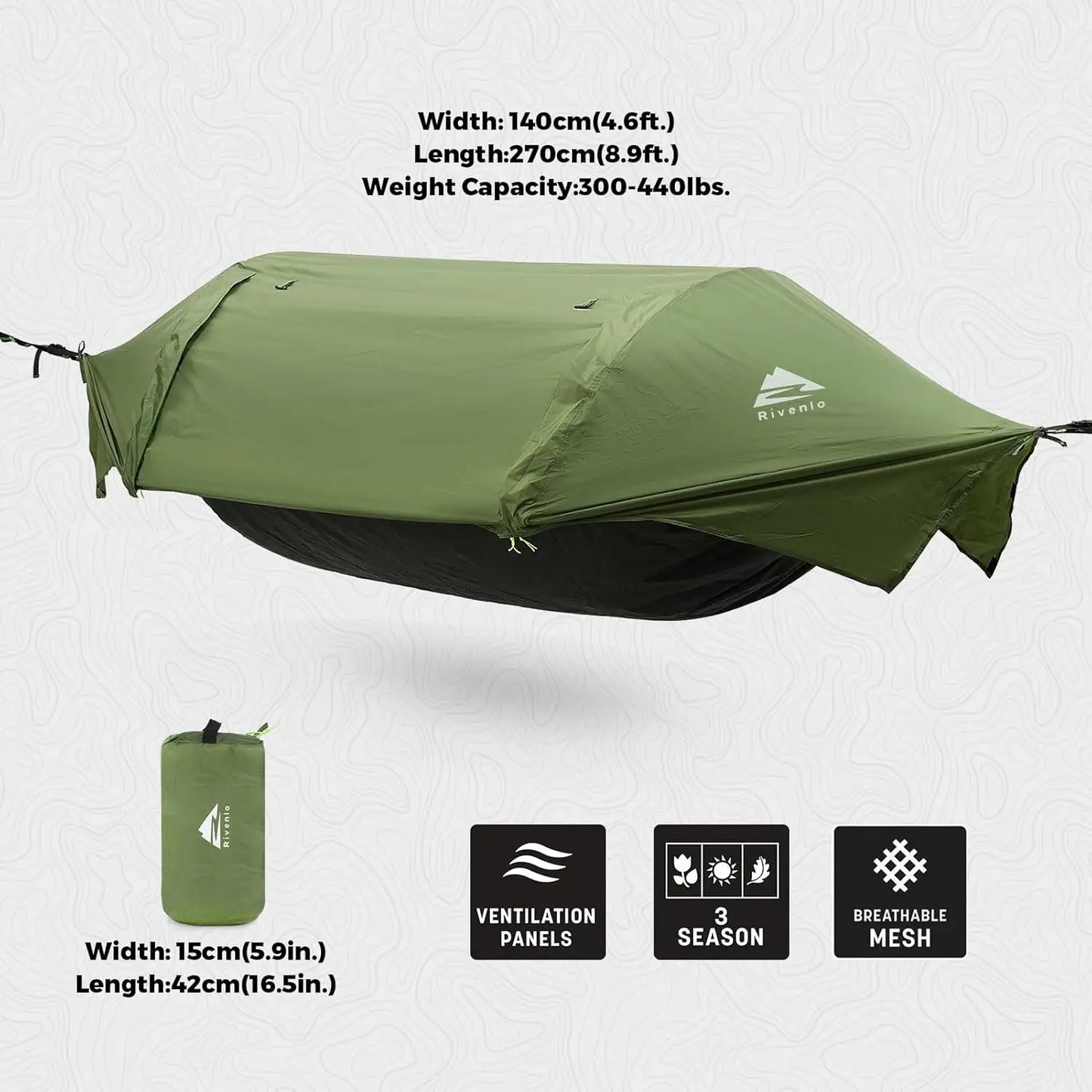 Camping Hammock Tent, Mosquito Net,RainFly, 3 in 1 Waterproof Lightweight Portable Sleeping Hammock