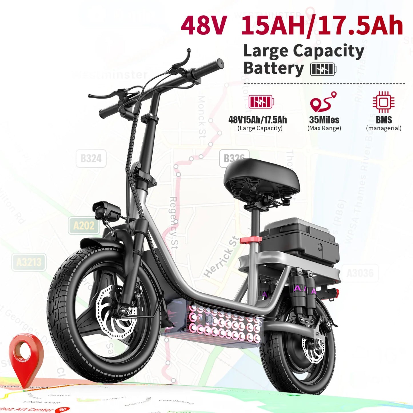 Folding Electric Scooter, 700W Peak Motor 48V 17.5Ah 300lbs Max Load,10 Full Shock Foldable