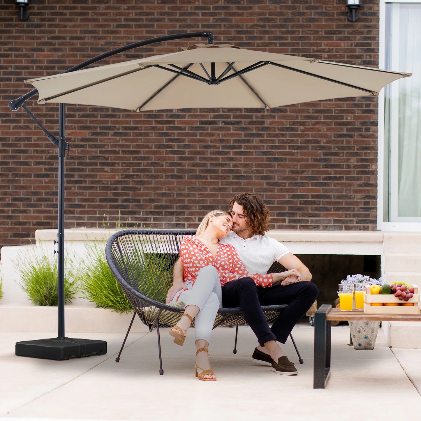 10FT Outdoor Patio Umbrella Hanging Cantilever,Easy Tilt Adjust,UV Protection 8 SturdyRibs yard deck