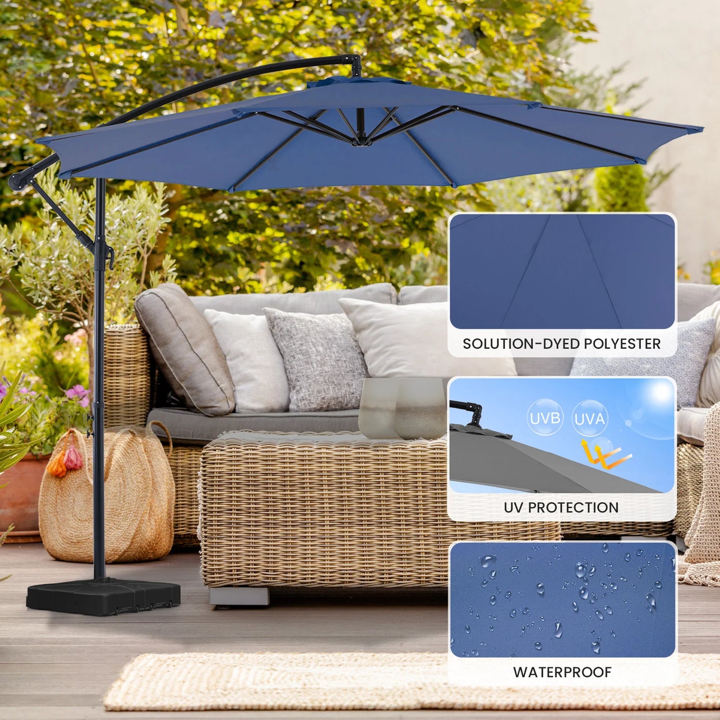 10FT Outdoor Patio Umbrella Hanging Cantilever,Easy Tilt Adjust,UV Protection 8 SturdyRibs yard deck