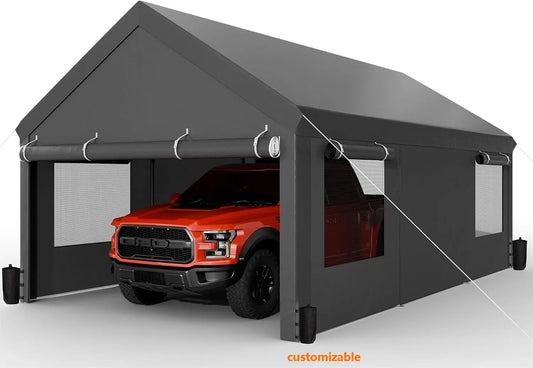 12x20 ft Heavy Duty ,Roll-up Windows, Portable Garage, Removable Sidewalls & Doors, Canopy, Sandbags