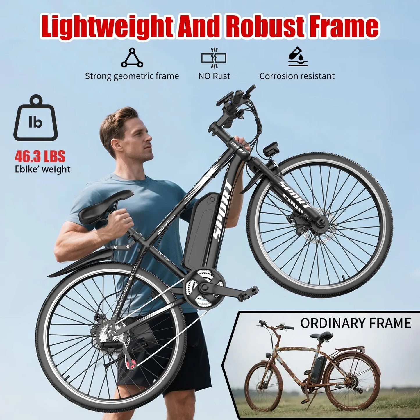 E-Bike, Adults, 750W Electric Mountain Bike, 7-Speed, Front Suspension, 20 mph Folding Bike 40 Mile