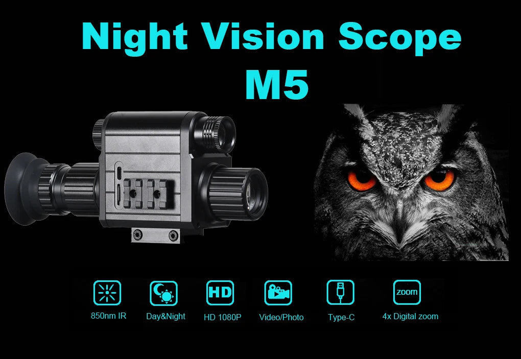 M5 Digital Riflescope Night Vision Scope Sight Infrared Monocular 1080P Video All in 1 for Hunting