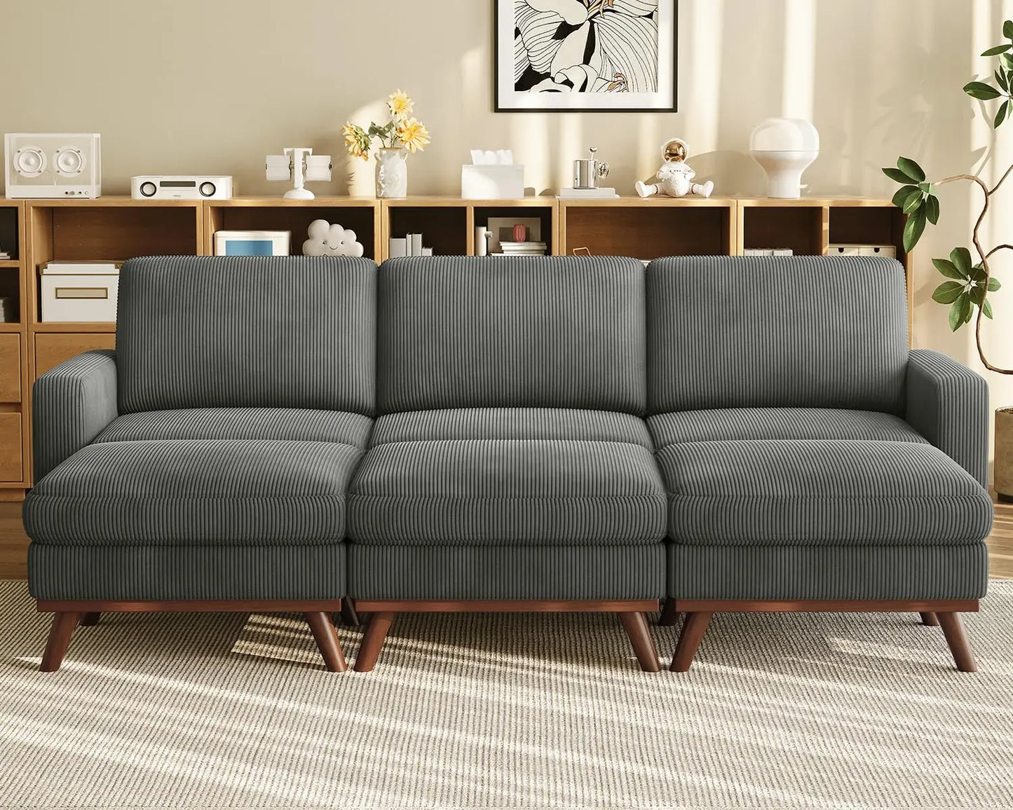 INDOOR 97" L-Shape Modular Sectional Sofa 3-Seat Corduroy Movable Otto green,black, Customized
