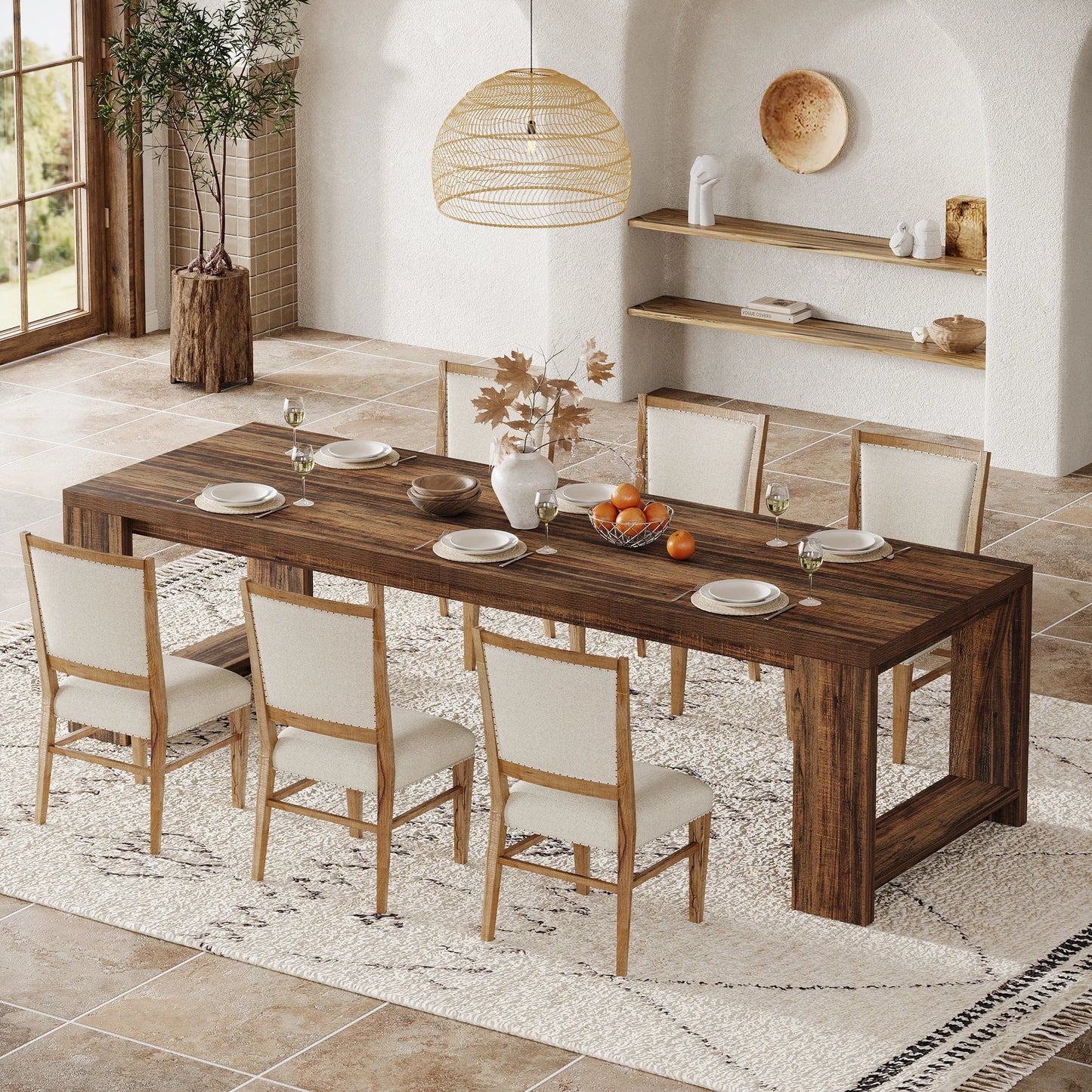 Tribesigns 86.61-Inch Dining Table for 6-8 People, Modern Long Kitchen Table,Pedestal Base, indoor