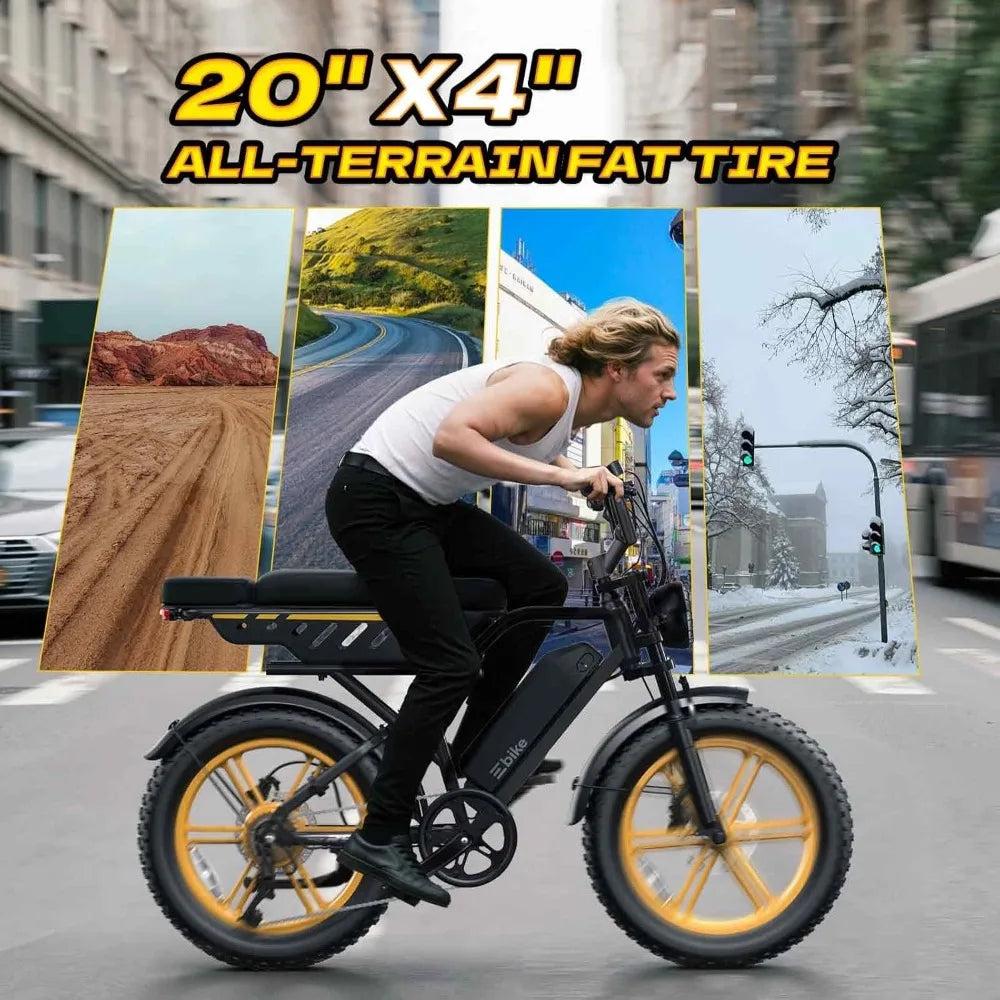 E-Bike Adults 1500W Peak 20" Fat Tire All-Terrain 60/130 Miles 28 MPH Dirt Bike - 48V 15/30 AH