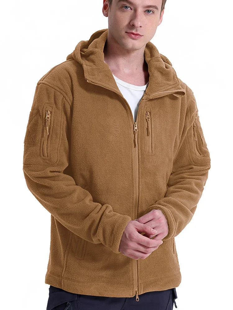 Men's fleece Hiking Hunting Outdoor  Jacket Winter Warm Full Zip Military Hoodies Multi-Pockets