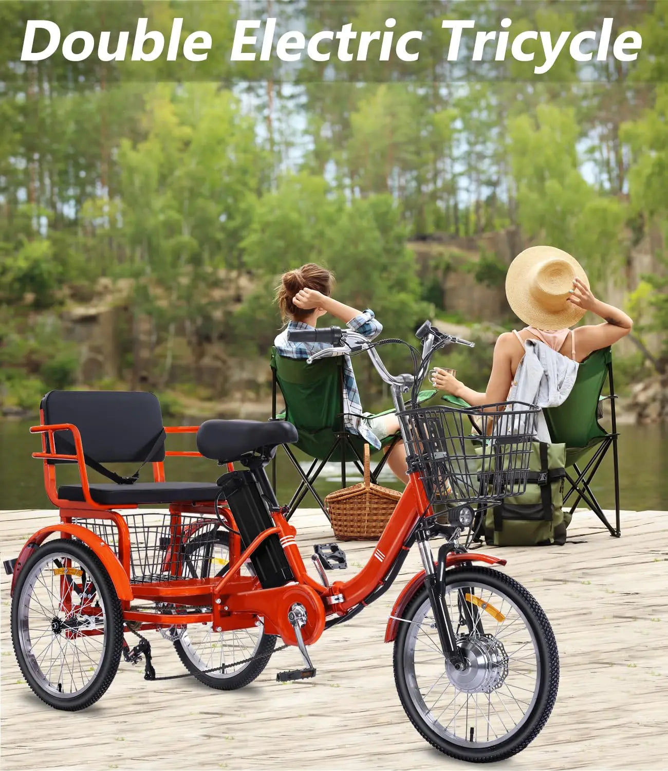 Two Seater E-Tricycle, Adults 48V-13Ah Folding,Motorized Trike w/Passenger seat, Customized