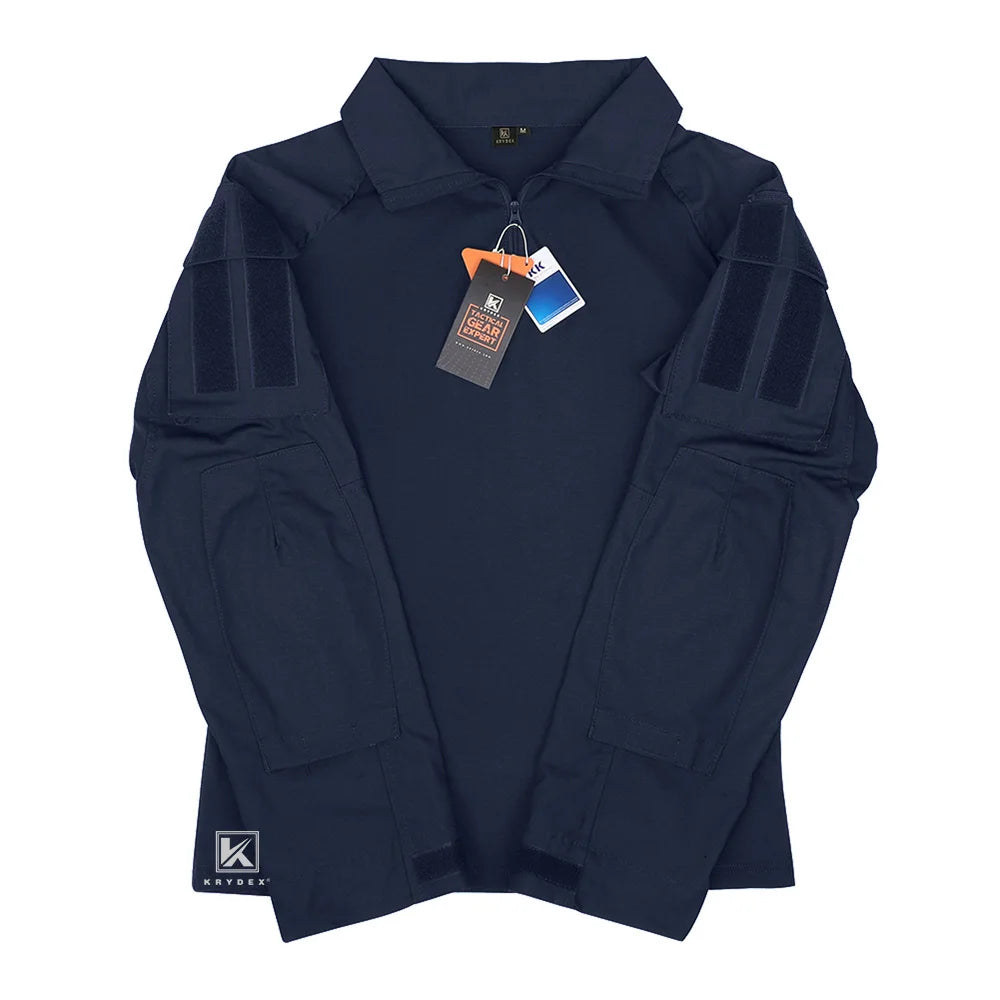 KRYDEX Tactical Combat Shirt Assault Tops with Elbow Pads Outdoor Hunting Clothing Navy Blue