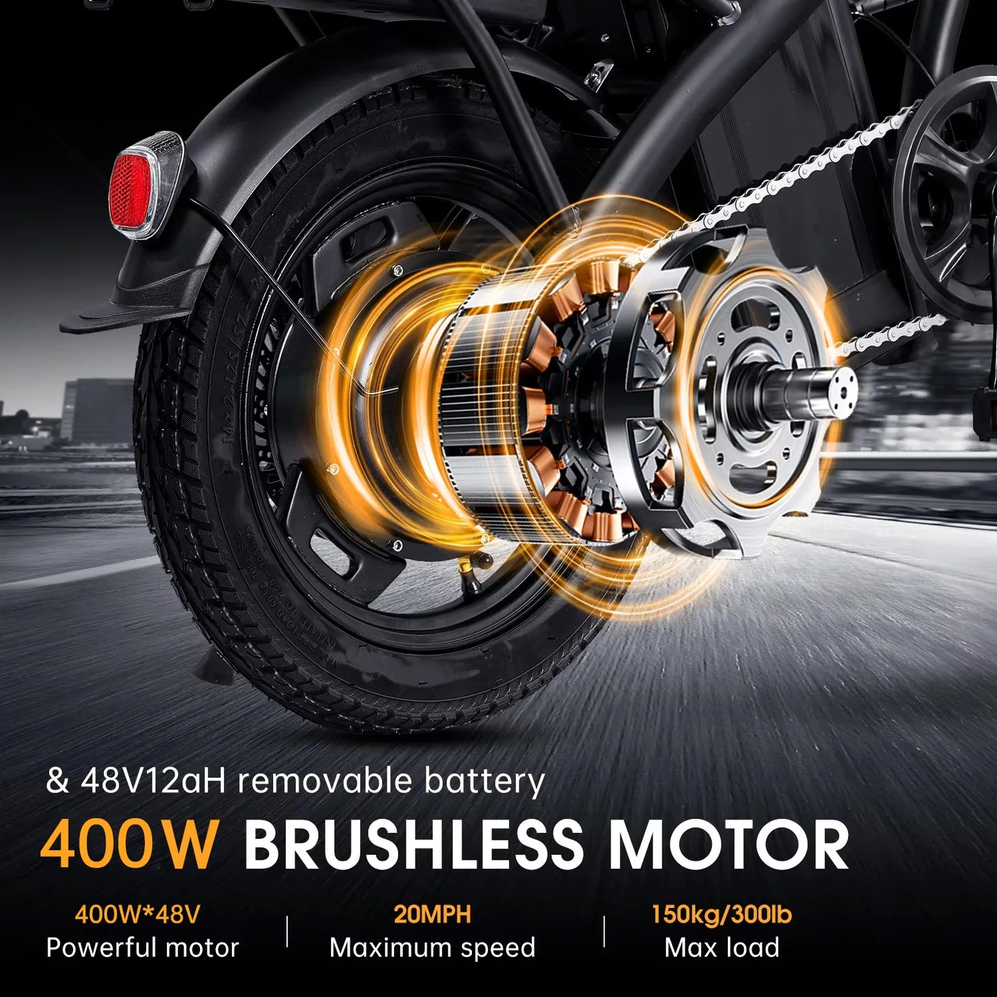 48V400W 10.4AH Foldable Electric Bike Child Dirt Bike E Bike Long Range With Basket Road Bikes