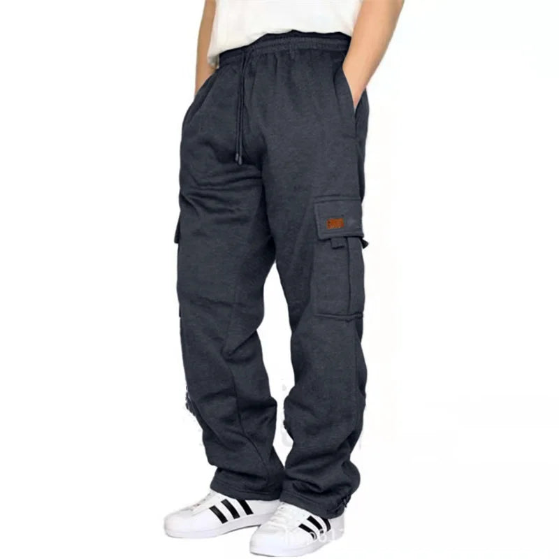 Men’s Loose Cargo Pants Casual Drawstring Elastic Waist Wide Leg Athletic Trousers