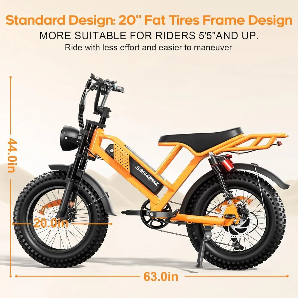 E-Bike M7, Adult,20" Fat Tires, Riders 5'5"& Above,1500W Peak Motor,24.9mph,48V 15Ah Removable Bat