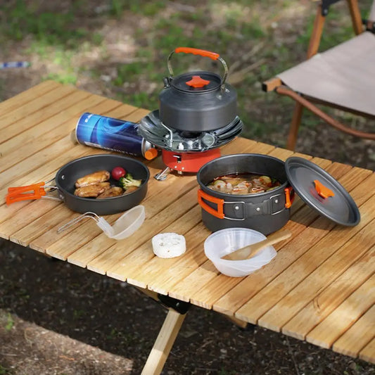 Foldable Handle Cookware Camping Cookware, 2-3 People Non-stick Alumina Pots Pans Utensils