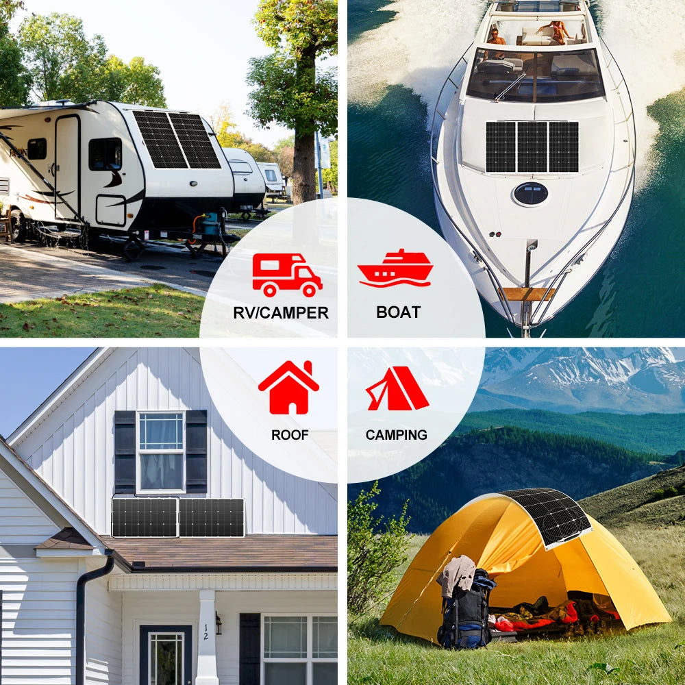 18V 100W/200W/400W Flexible Solar Panels Waterproof Monocrystalline S Camping RV Home Charge 12V