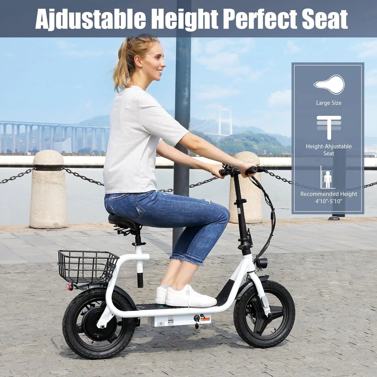 Peak 819W Electric Scooter 500W Motor W/ Seat 14" Tire, 30 Miles Ranges 20MPH Max Speed, to 300 LBS