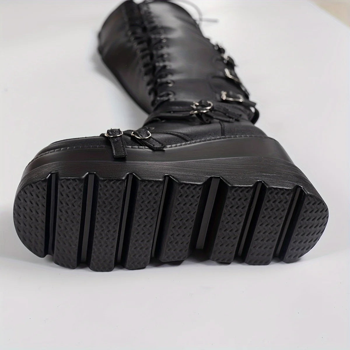 Women's Gothic Punk Thigh High Boots Fashion Side Zipper Lace-up Platform Coaplay Boots Woman