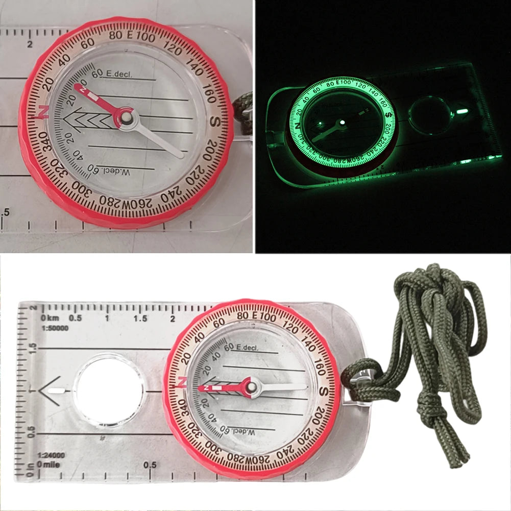 2-5PCS Luminous  Compass Shockproof Waterproof Travel Tools High Accuracy, Magnifier for Survival