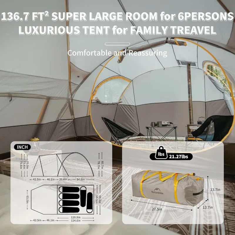 Hot Tent with Stove Jack, 4 Season, 1/2/4/6 Person Camping  UPF50+ Waterproof Windproof Winter
