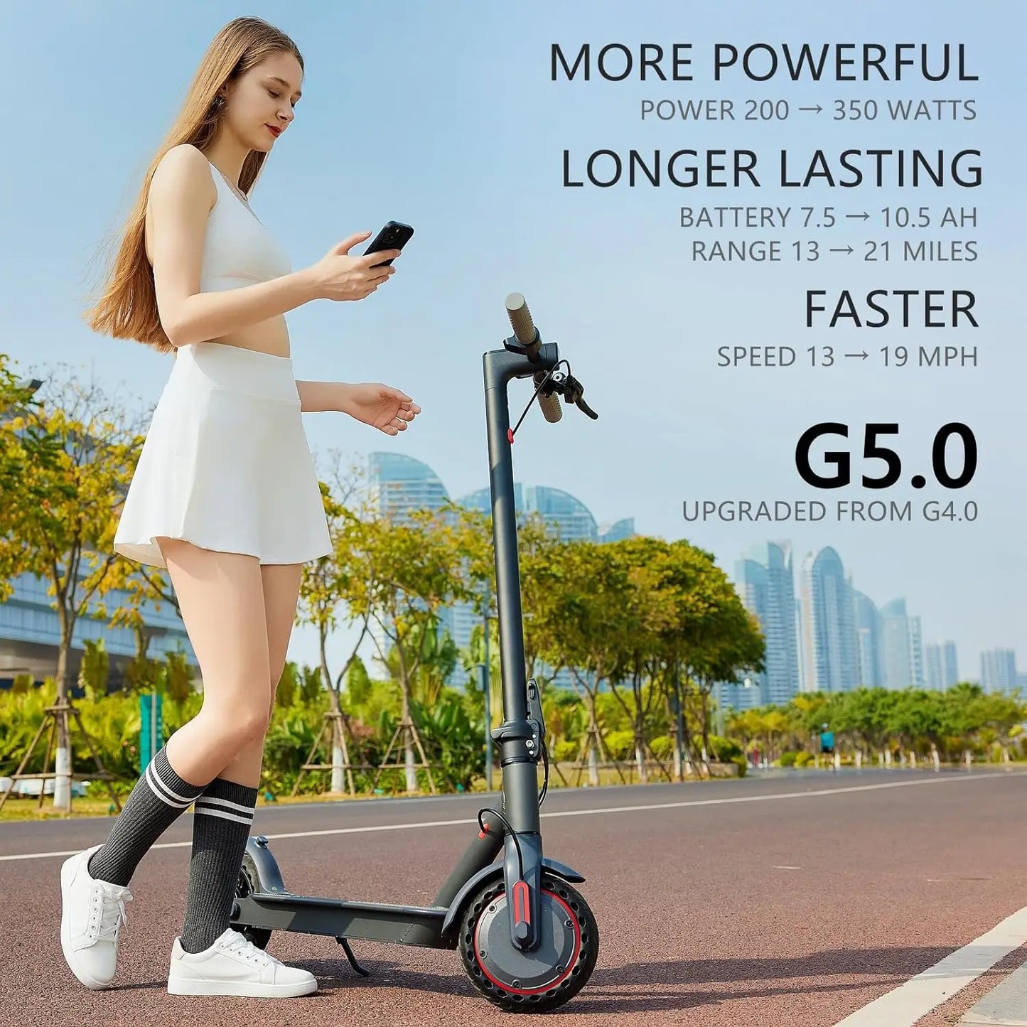E-Scooter 36V 10.5AH High Capacity Battery 21Miles Long Range 19Mph 350 Motor 8.5Inch Tyres Foldable
