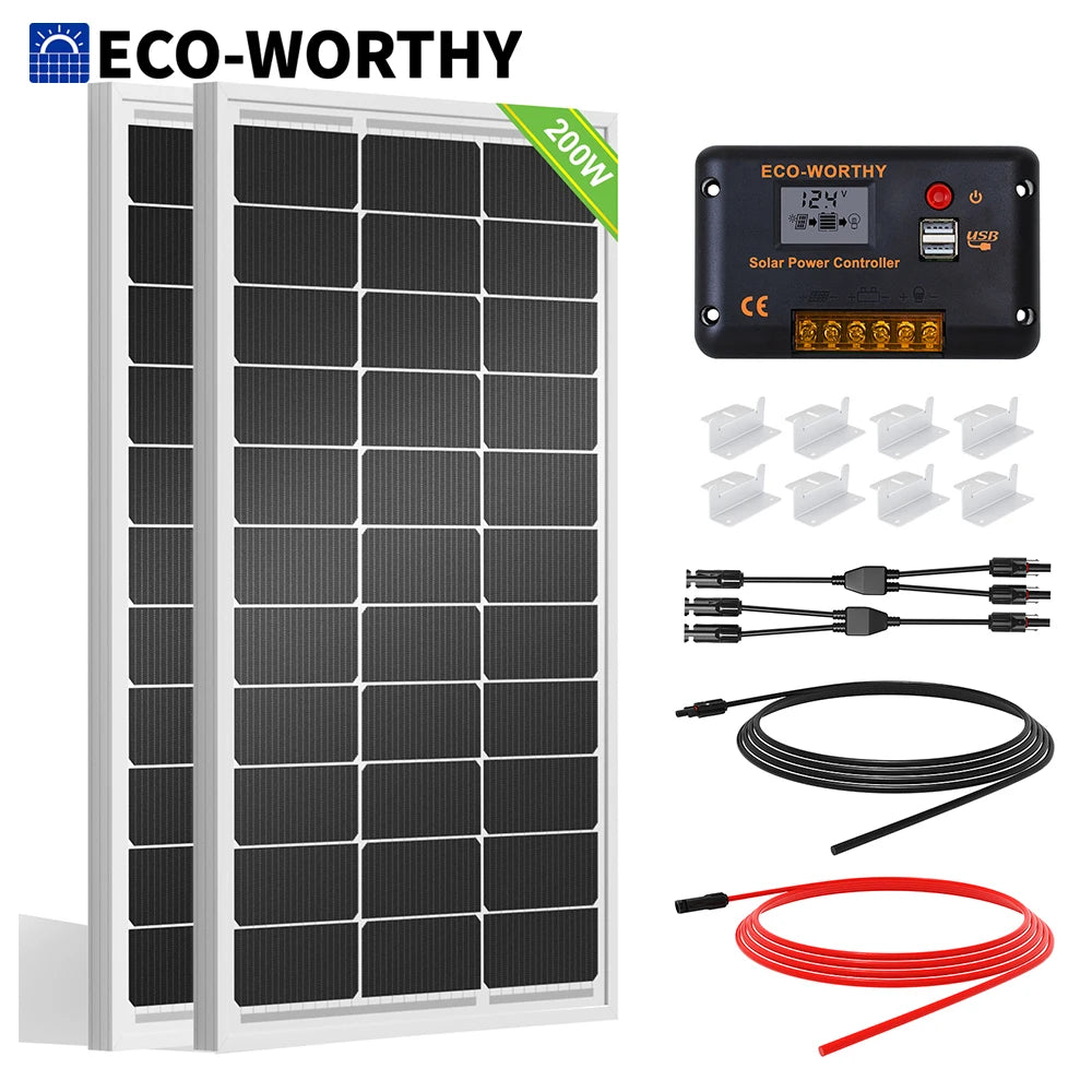 200 Watts 12 Volt/24 Volt Solar Panel Kit,High Efficiency Monocrystalline, 30A PWM Charge Control