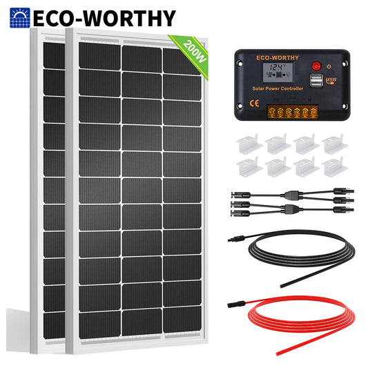 200 Watts 12 Volt/24 Volt Solar Panel Kit,High Efficiency Monocrystalline, 30A PWM Charge Control