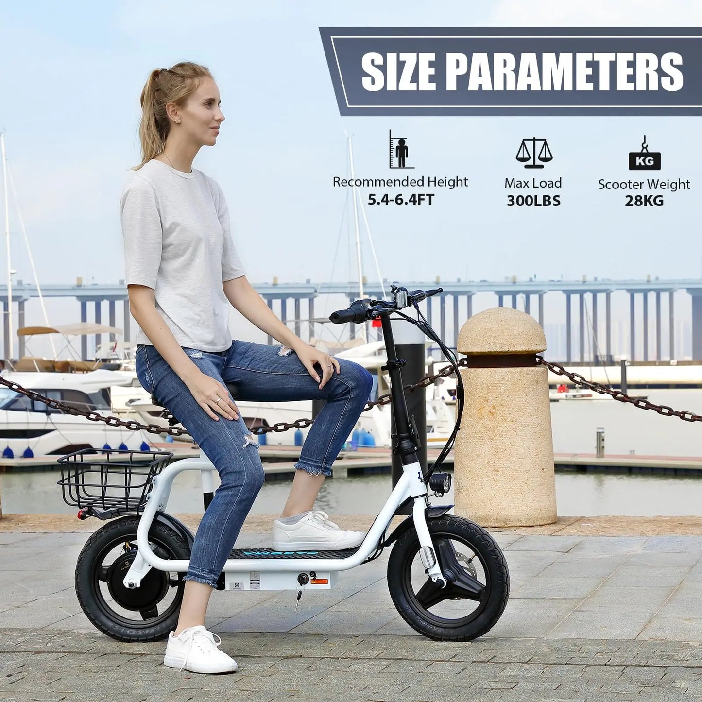 Peak 819W Electric Scooter 500W Motor W/ Seat 14" Tire, 30 Miles Ranges 20MPH Max Speed, to 300 LBS
