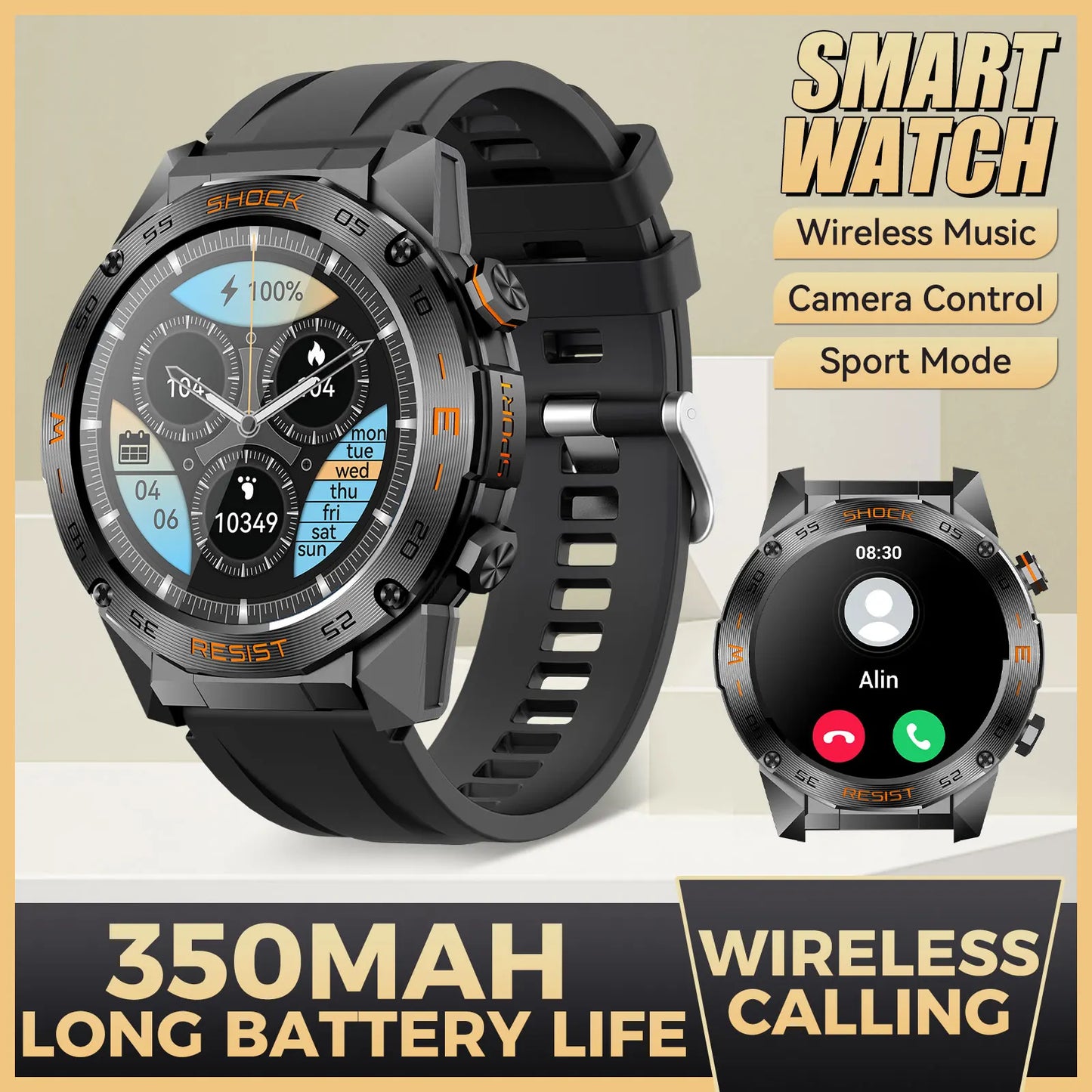 LaNikar Military Smart Watch,Men Fitness Tactical Multiple Sports Modes Heart RateSpO2 Sleep Tracker