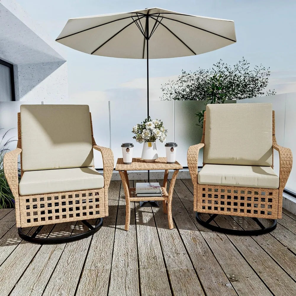 3 Piece  Swivel RockerChairs, Patio Bistro Sets, 360 Degree Swivel