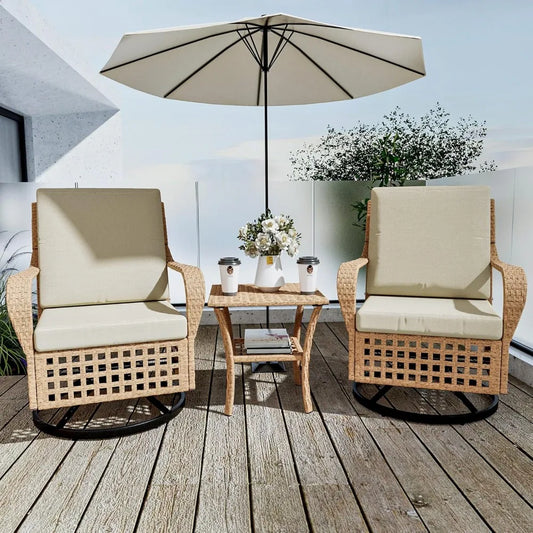 3 Piece  Swivel RockerChairs, Patio Bistro Sets, 360 Degree Swivel