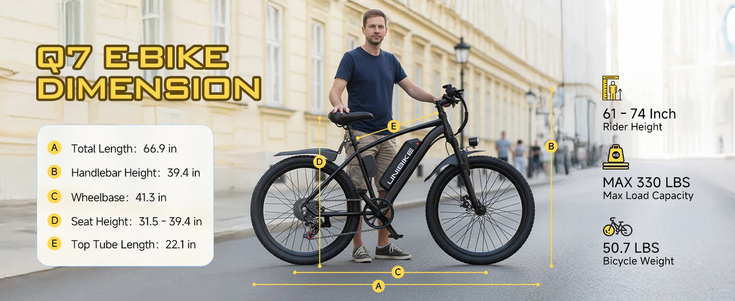 26'' E-Bike, Adults,750W Peak Motor Mountain,22MPH, upto45 Miles,7-Speed,Removable Battery