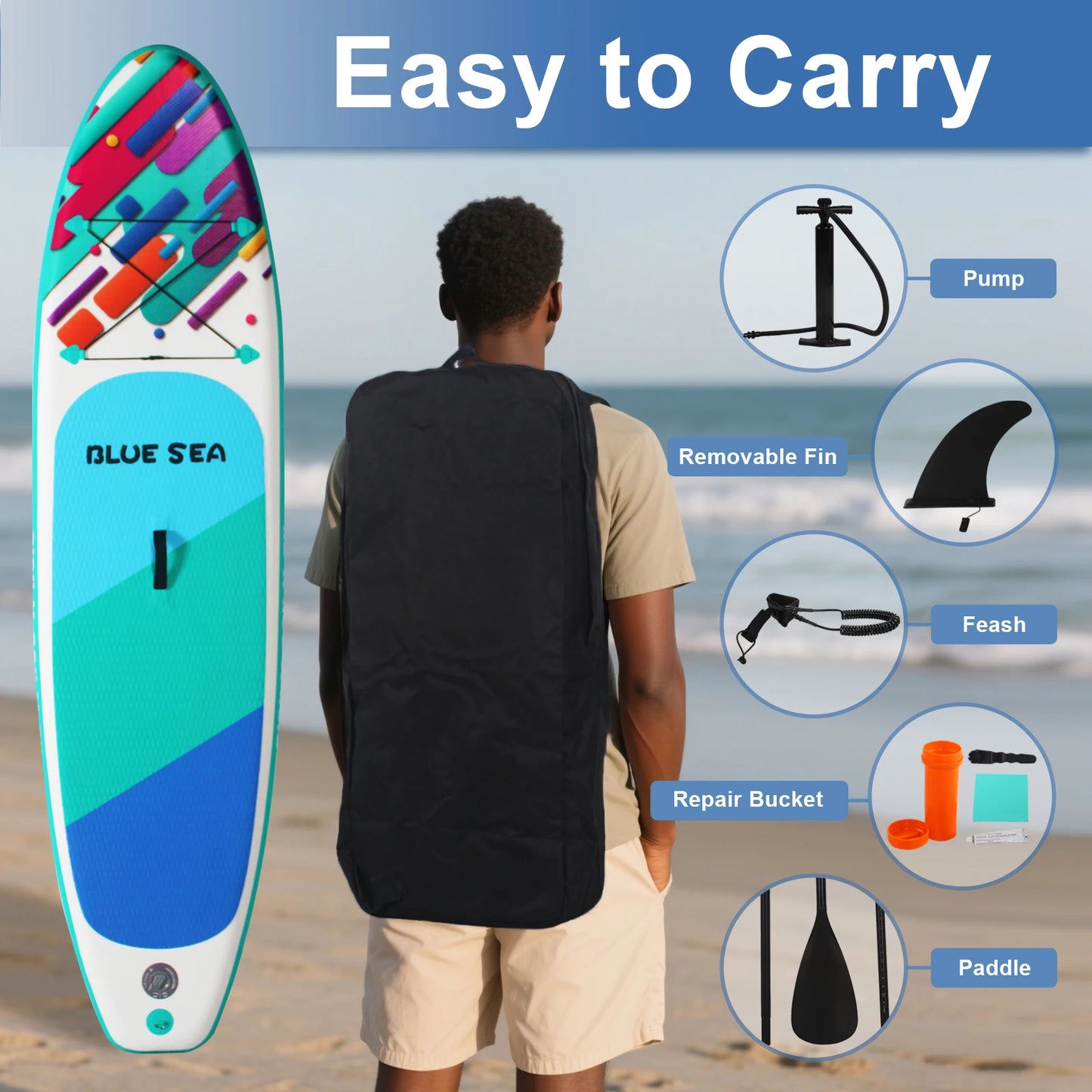 9ft 9in Inflatable Stand Up Paddle Board for Adults, Anti-Slip EVA Deck, Premium Accessories