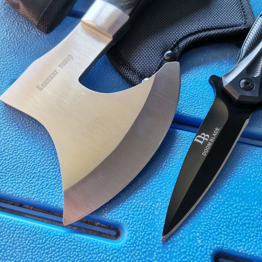 Stainless Steel Axe & Folding Knife Combo Set: High-Performance Outdoor Adventures, Camping & Hiking