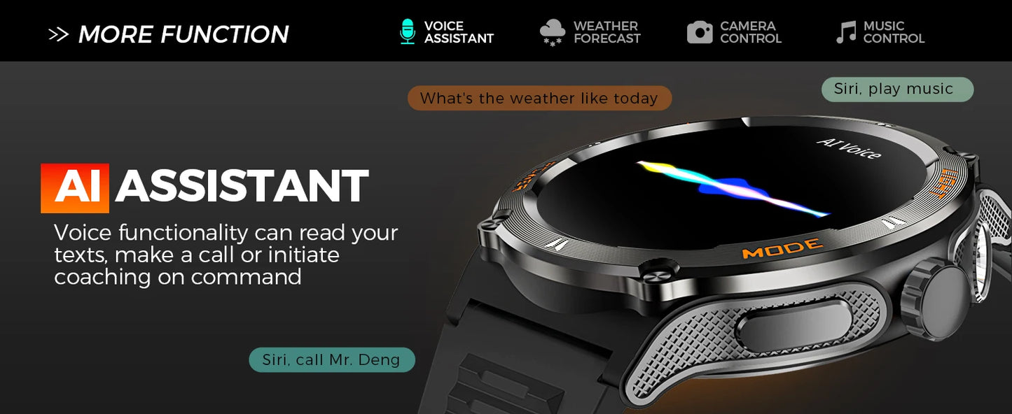 Smart Watch 3ATM Waterproof 1.53" KT76, Compass, LED Flashlight Heart Rate Sleep Analysis Bluetooth