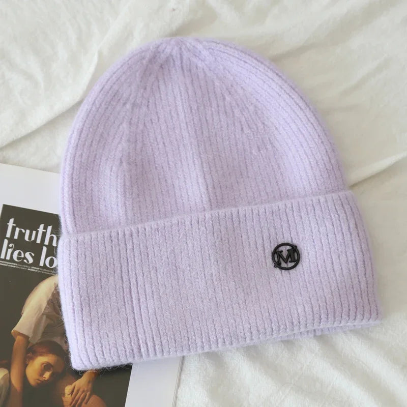 2024 Fluffy  Angora Hat Rabbit Fur Warm Winter Cashmere Wool Soft  Beanies Knitted Outdoor Female