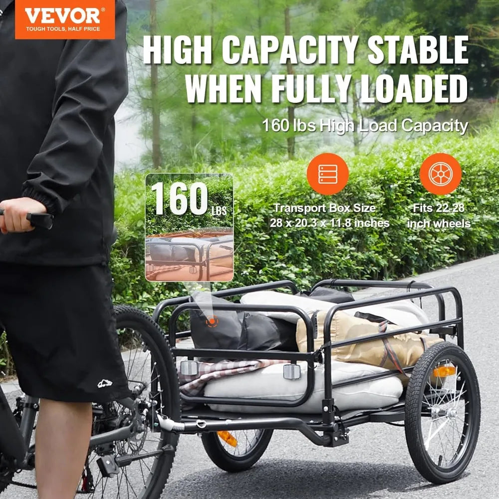 Bike Cargo Trailer, 88/100/160 lbs Load Capacity, Heavy-Duty Cart, Foldable Storage Universal Hitch