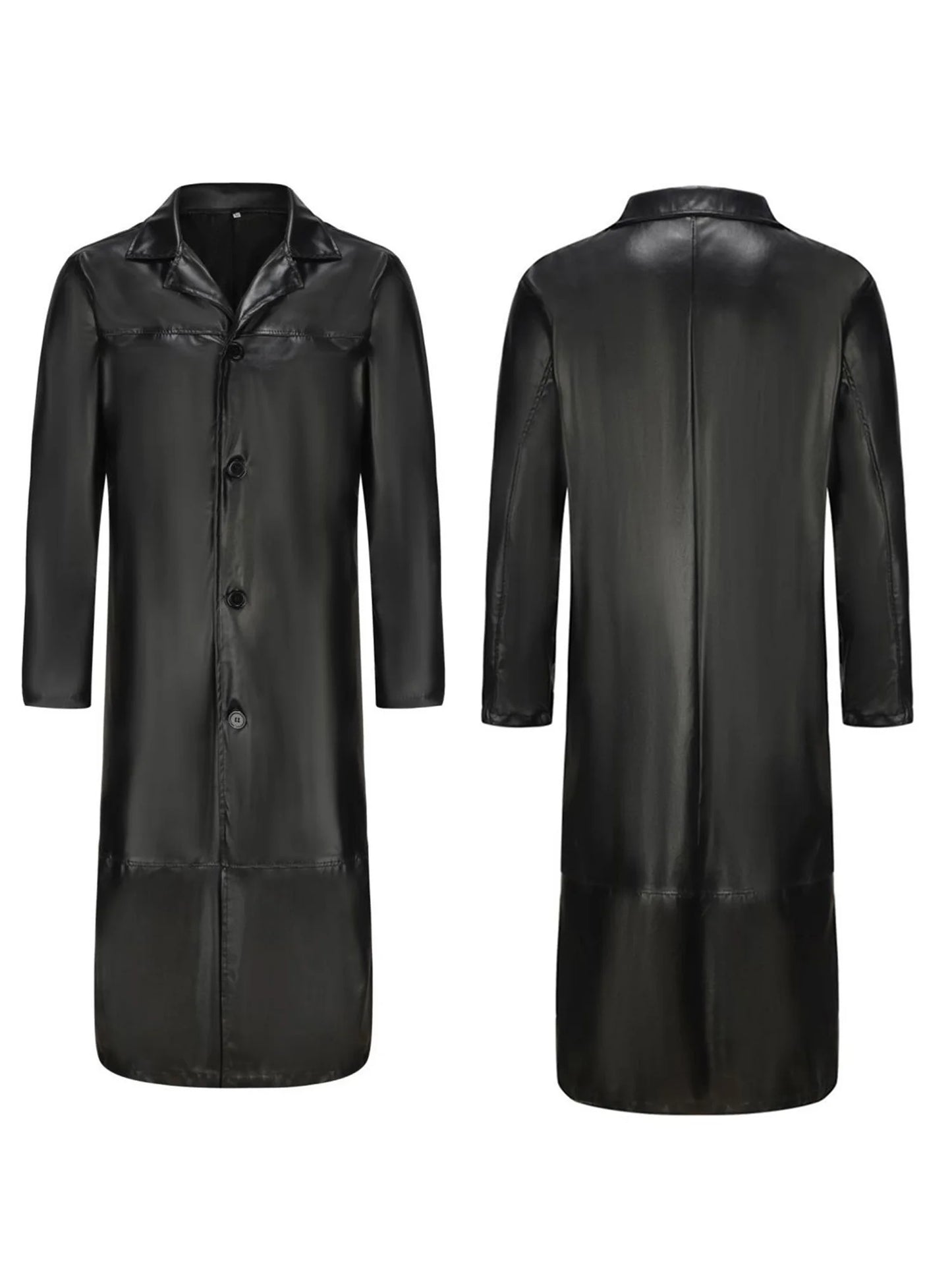 Men s Faux Leather Jacket Classic Lapel Collar Long Sleeve Button Closure Windproof Fall Winter