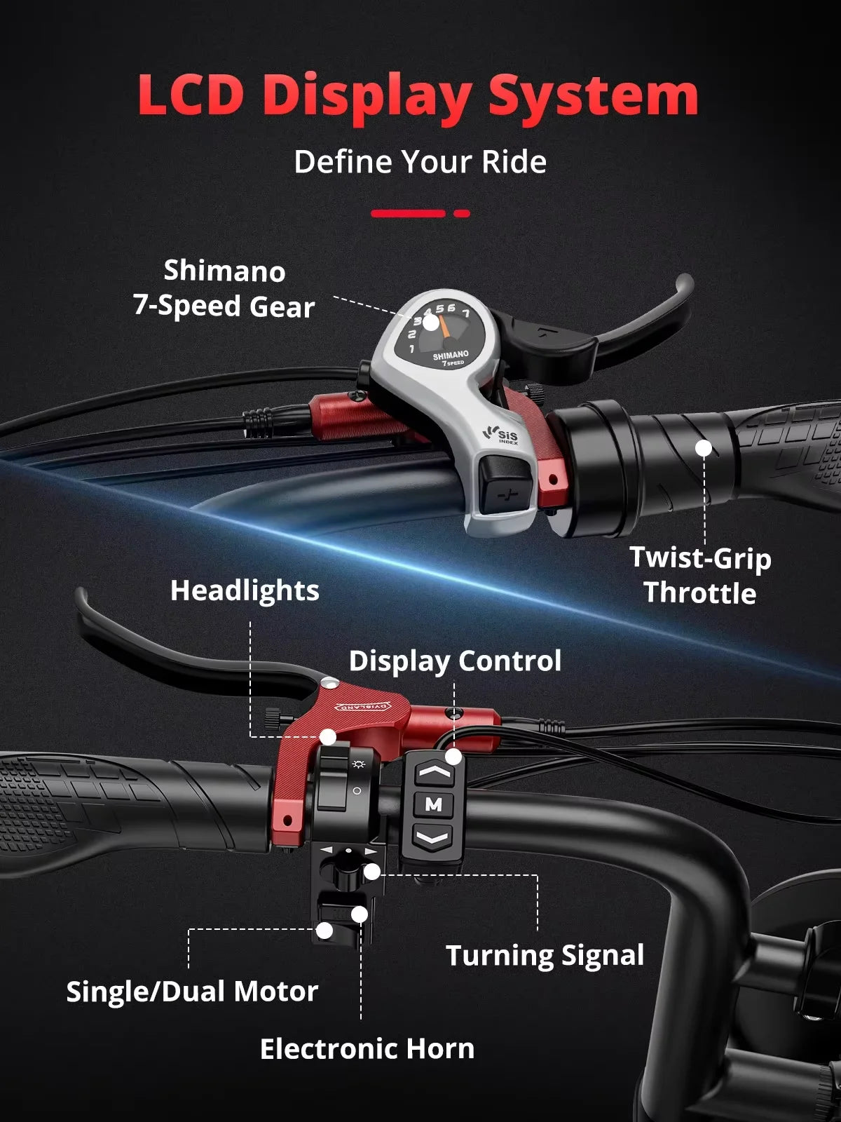 Ebike S8 2000W dual motor 48V 25AH 20-inch fat tires, front, rear shock absorption, with pedals.