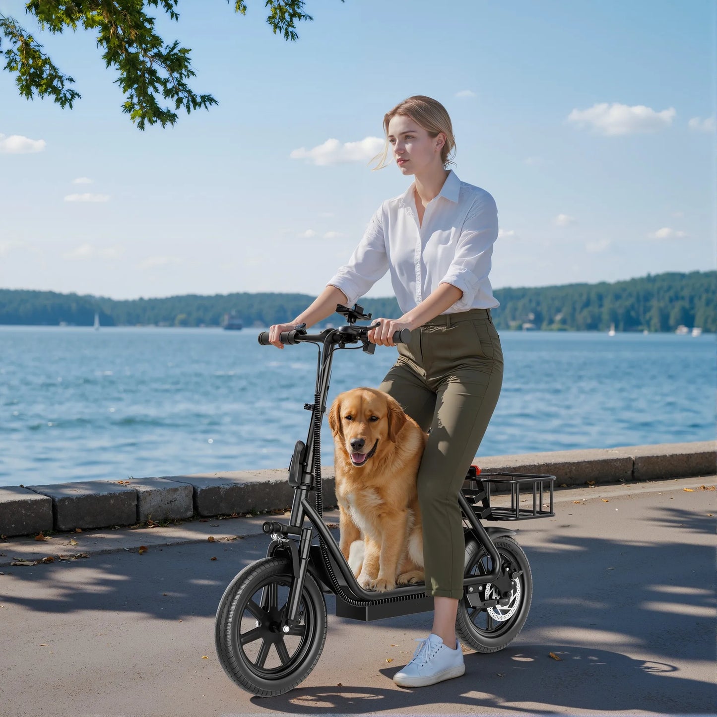 E-Scooter,w/Seat, Adult, 20MPH Speed Power by 500W Motor, 48V/10.4Ah Wider Deck & Height &basket