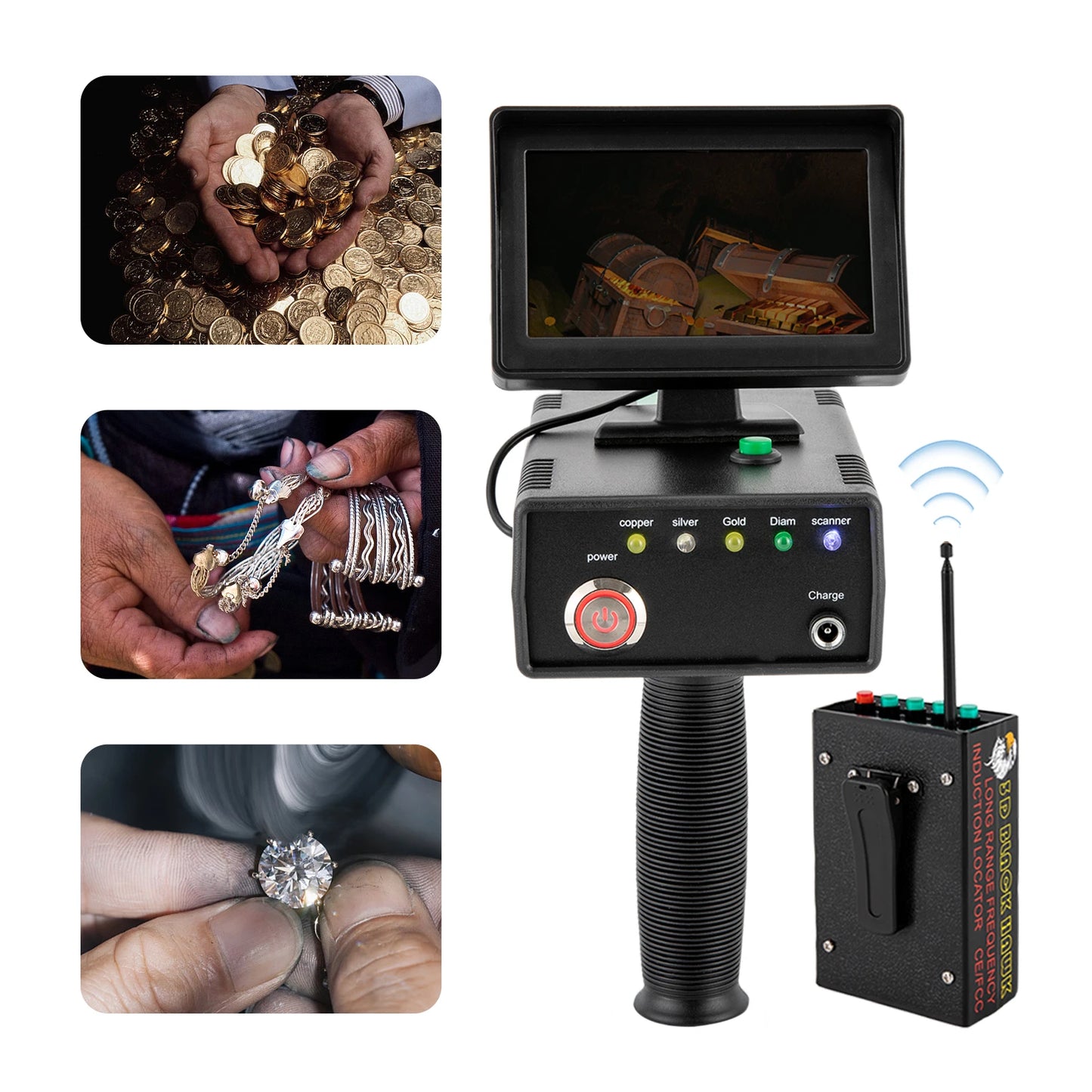 Metal Detector 3D LED Display Gold Finder Underground 30m Treasure Scanner Silver Copper Diamond